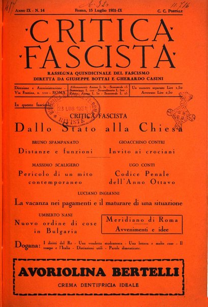 Critica fascista rivista quindicinale del fascismo diretta da Giuseppe Bottai