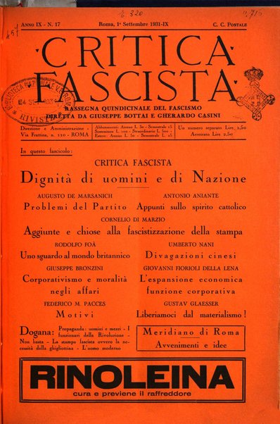 Critica fascista rivista quindicinale del fascismo diretta da Giuseppe Bottai