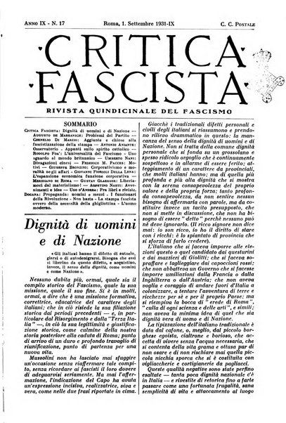 Critica fascista rivista quindicinale del fascismo diretta da Giuseppe Bottai