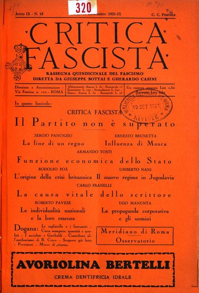 Critica fascista rivista quindicinale del fascismo diretta da Giuseppe Bottai