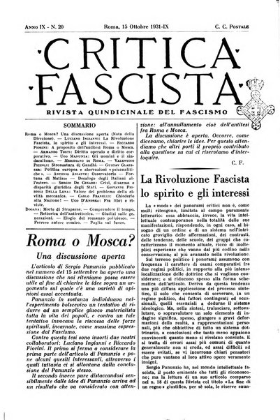 Critica fascista rivista quindicinale del fascismo diretta da Giuseppe Bottai