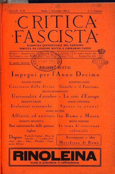 Critica fascista rivista quindicinale del fascismo diretta da Giuseppe Bottai