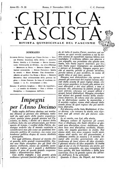 Critica fascista rivista quindicinale del fascismo diretta da Giuseppe Bottai