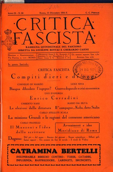 Critica fascista rivista quindicinale del fascismo diretta da Giuseppe Bottai