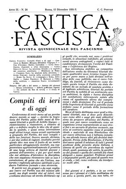 Critica fascista rivista quindicinale del fascismo diretta da Giuseppe Bottai