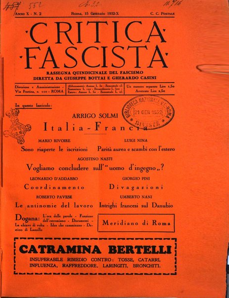 Critica fascista rivista quindicinale del fascismo diretta da Giuseppe Bottai