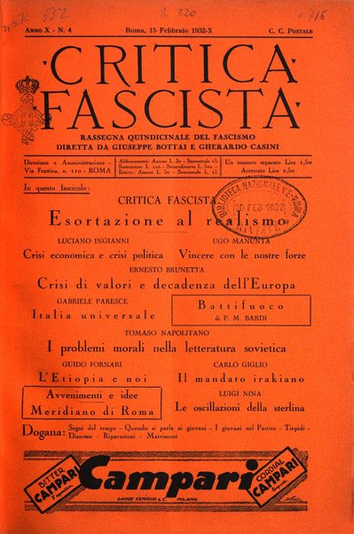 Critica fascista rivista quindicinale del fascismo diretta da Giuseppe Bottai