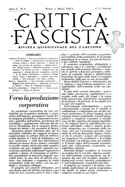 Critica fascista rivista quindicinale del fascismo diretta da Giuseppe Bottai