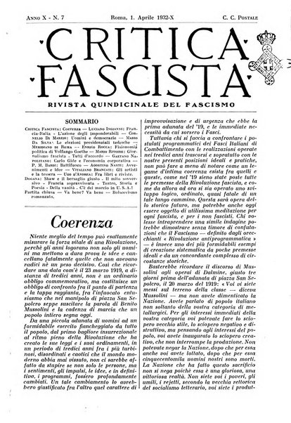 Critica fascista rivista quindicinale del fascismo diretta da Giuseppe Bottai