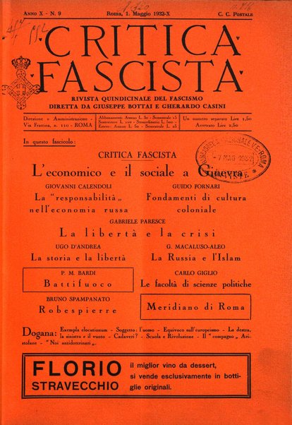 Critica fascista rivista quindicinale del fascismo diretta da Giuseppe Bottai