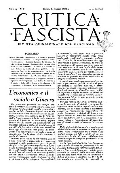 Critica fascista rivista quindicinale del fascismo diretta da Giuseppe Bottai