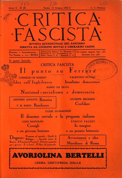 Critica fascista rivista quindicinale del fascismo diretta da Giuseppe Bottai