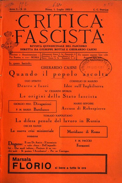 Critica fascista rivista quindicinale del fascismo diretta da Giuseppe Bottai