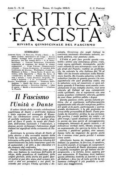 Critica fascista rivista quindicinale del fascismo diretta da Giuseppe Bottai