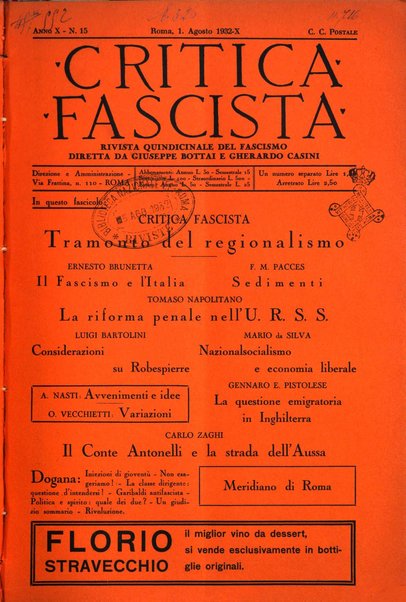 Critica fascista rivista quindicinale del fascismo diretta da Giuseppe Bottai