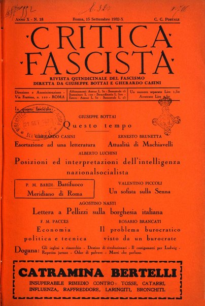 Critica fascista rivista quindicinale del fascismo diretta da Giuseppe Bottai