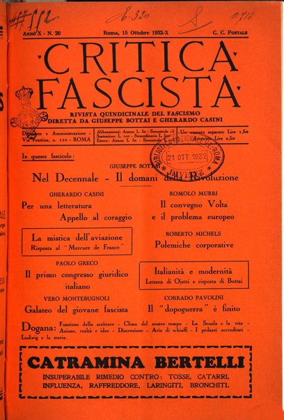 Critica fascista rivista quindicinale del fascismo diretta da Giuseppe Bottai