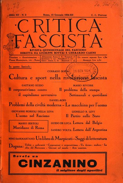 Critica fascista rivista quindicinale del fascismo diretta da Giuseppe Bottai