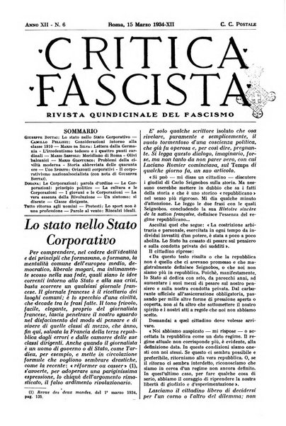 Critica fascista rivista quindicinale del fascismo diretta da Giuseppe Bottai