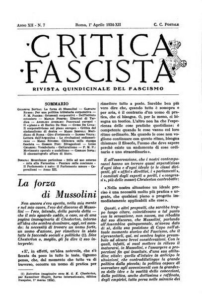 Critica fascista rivista quindicinale del fascismo diretta da Giuseppe Bottai