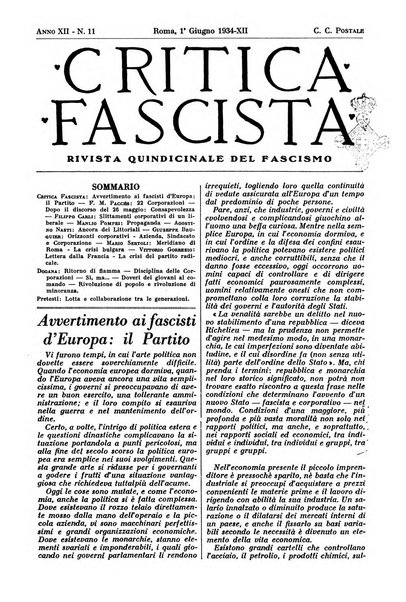 Critica fascista rivista quindicinale del fascismo diretta da Giuseppe Bottai