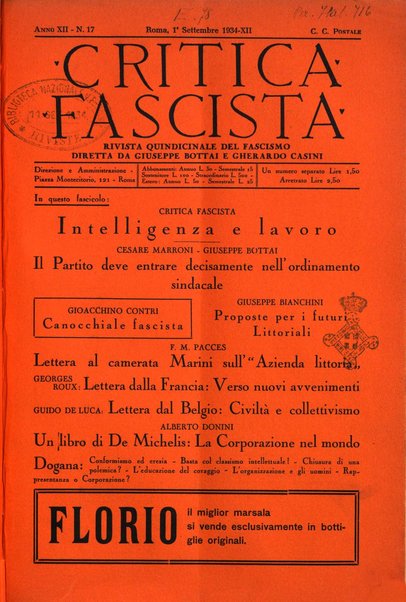 Critica fascista rivista quindicinale del fascismo diretta da Giuseppe Bottai