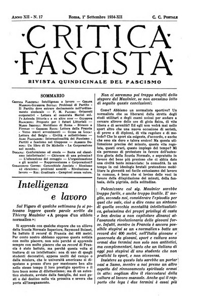 Critica fascista rivista quindicinale del fascismo diretta da Giuseppe Bottai