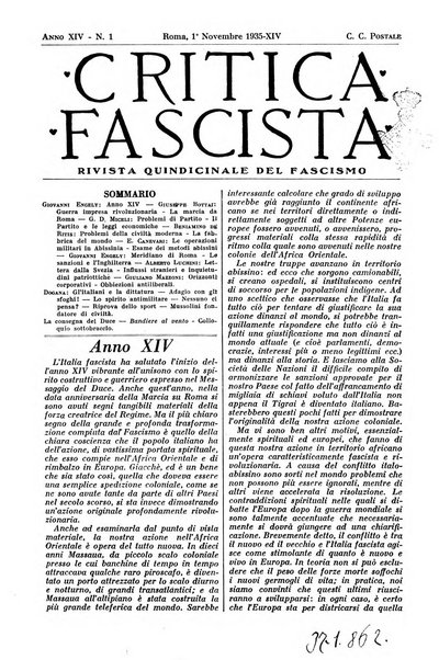 Critica fascista rivista quindicinale del fascismo diretta da Giuseppe Bottai