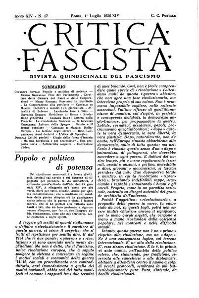 Critica fascista rivista quindicinale del fascismo diretta da Giuseppe Bottai