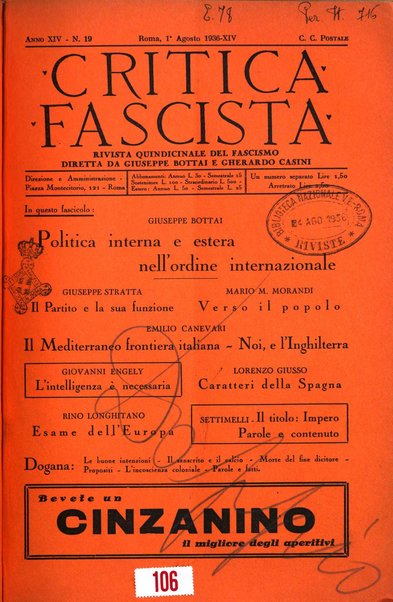 Critica fascista rivista quindicinale del fascismo diretta da Giuseppe Bottai