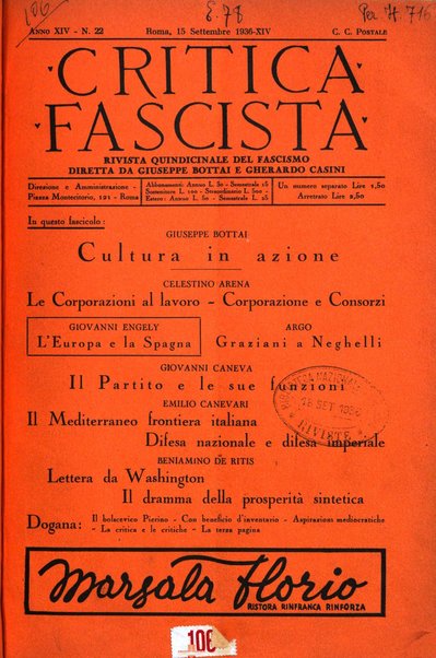 Critica fascista rivista quindicinale del fascismo diretta da Giuseppe Bottai