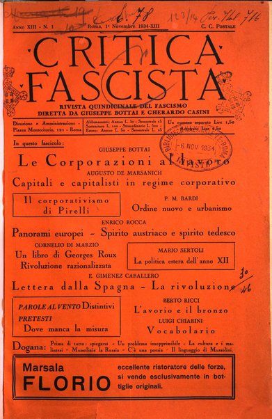 Critica fascista rivista quindicinale del fascismo diretta da Giuseppe Bottai