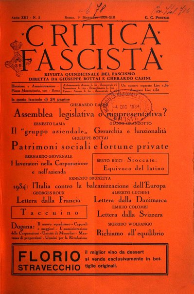 Critica fascista rivista quindicinale del fascismo diretta da Giuseppe Bottai