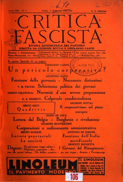 Critica fascista rivista quindicinale del fascismo diretta da Giuseppe Bottai