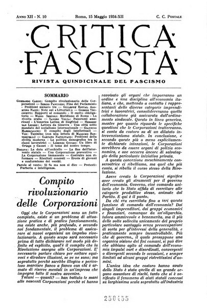 Critica fascista rivista quindicinale del fascismo diretta da Giuseppe Bottai