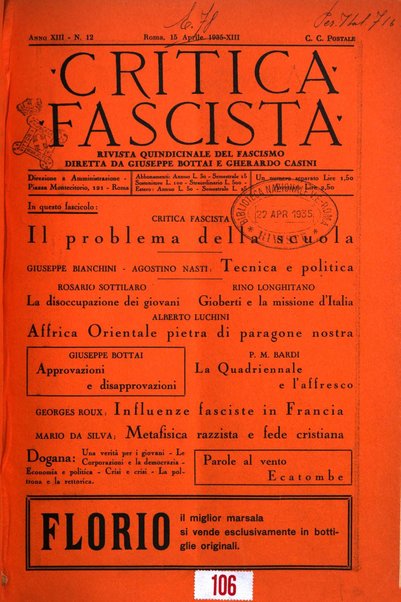 Critica fascista rivista quindicinale del fascismo diretta da Giuseppe Bottai