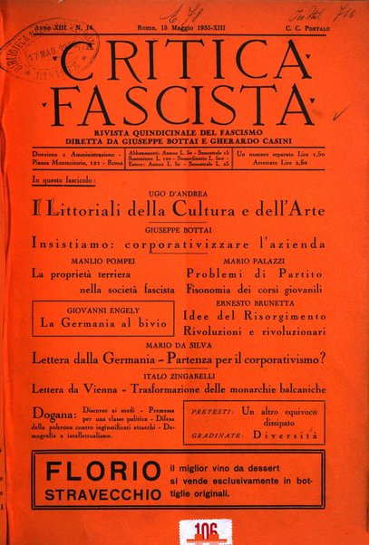 Critica fascista rivista quindicinale del fascismo diretta da Giuseppe Bottai