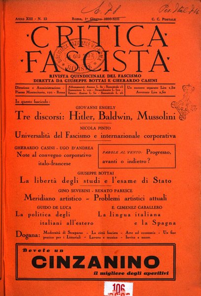 Critica fascista rivista quindicinale del fascismo diretta da Giuseppe Bottai