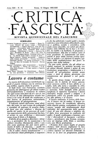 Critica fascista rivista quindicinale del fascismo diretta da Giuseppe Bottai