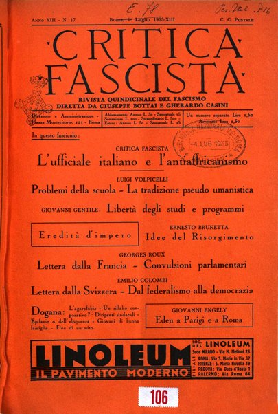 Critica fascista rivista quindicinale del fascismo diretta da Giuseppe Bottai