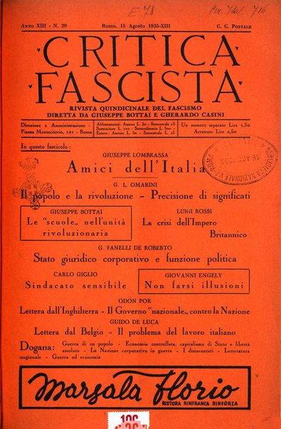 Critica fascista rivista quindicinale del fascismo diretta da Giuseppe Bottai