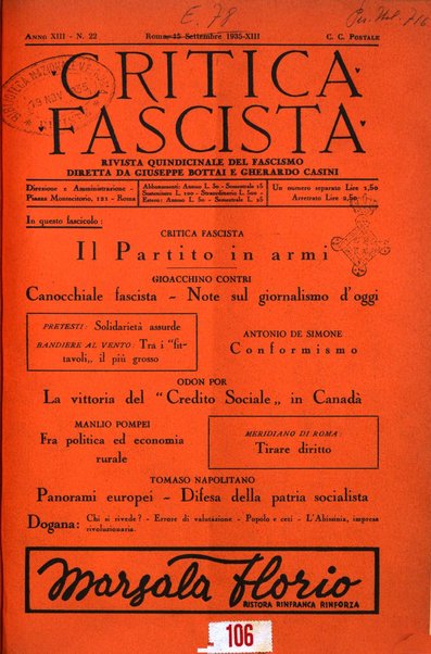 Critica fascista rivista quindicinale del fascismo diretta da Giuseppe Bottai