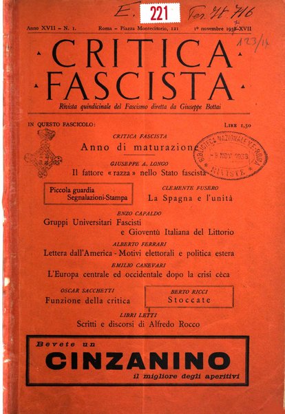 Critica fascista rivista quindicinale del fascismo diretta da Giuseppe Bottai