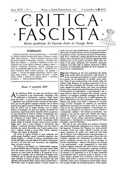 Critica fascista rivista quindicinale del fascismo diretta da Giuseppe Bottai