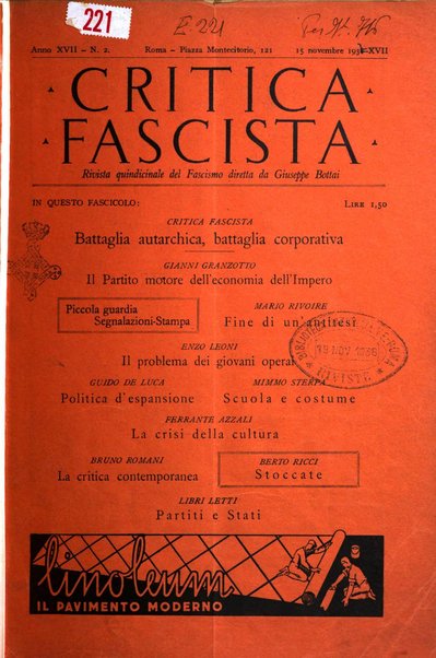 Critica fascista rivista quindicinale del fascismo diretta da Giuseppe Bottai