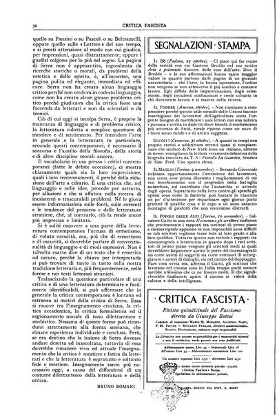 Critica fascista rivista quindicinale del fascismo diretta da Giuseppe Bottai