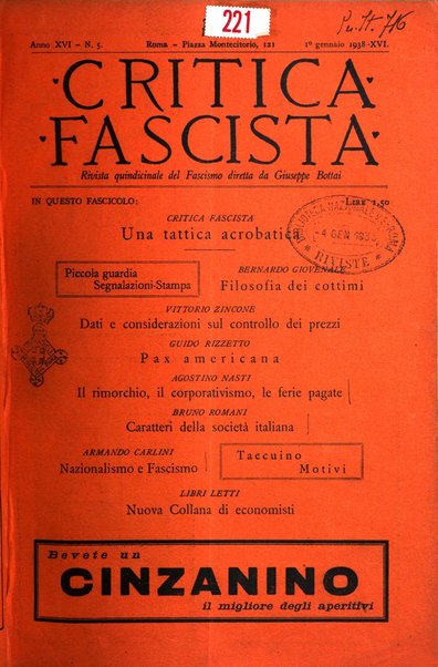 Critica fascista rivista quindicinale del fascismo diretta da Giuseppe Bottai