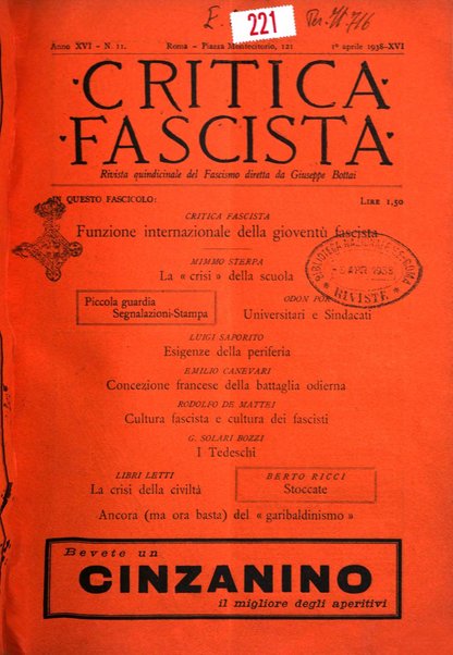 Critica fascista rivista quindicinale del fascismo diretta da Giuseppe Bottai