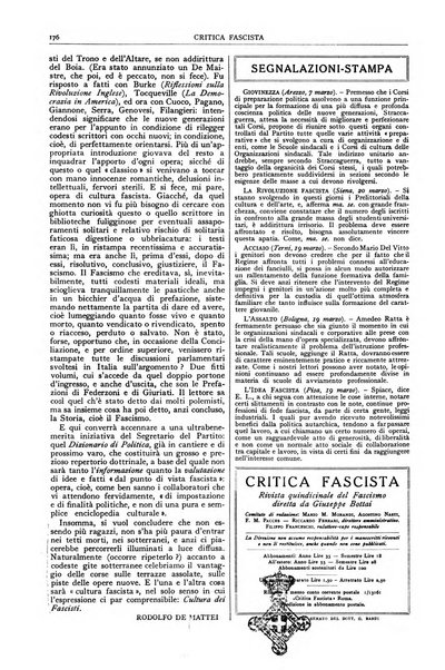 Critica fascista rivista quindicinale del fascismo diretta da Giuseppe Bottai