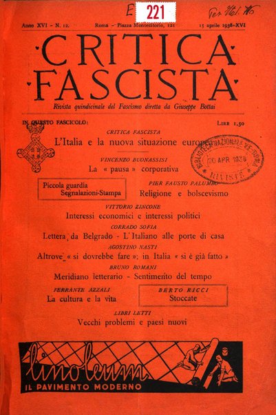 Critica fascista rivista quindicinale del fascismo diretta da Giuseppe Bottai